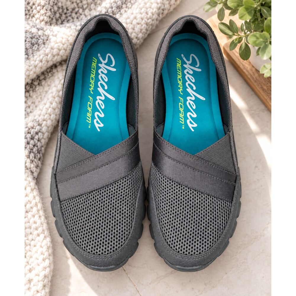 Skechers EZ Flex 2 Quipster Womens Slip-On Comfort Shoes Memory Foam Gray Size 5